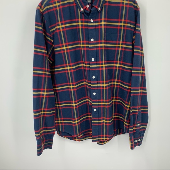 LL Bean Signature Men Size Large Shirt Button Down Top Blue Red Plaid Slim Fit - Picture 3 of 8
